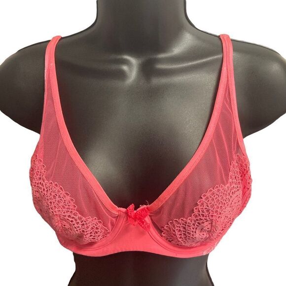 VICTORIA’S SECRET Lace bra pink/orange,34C,Demi-Bust - Picture 1 of 15